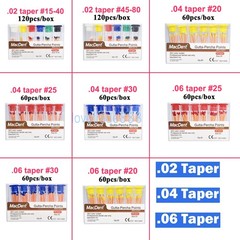 60/120pcs Dental Gutta Percha Points Full Taper 0.02/0.04/0.06 Size 15-40 45-80