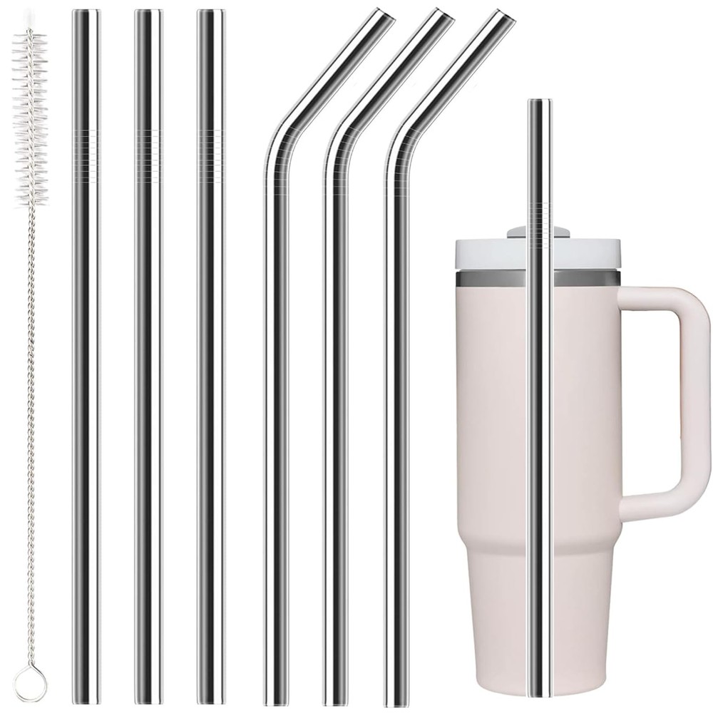 6 Pack Stainless Steel Straw Replacement 11.81 Inch×0.375 Inch 6 PCS, Silver