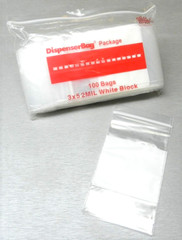 100 3×5 White Block Bags 2mil Reloc Zippit Poly Writeable Poly Bags 3″ x 5″