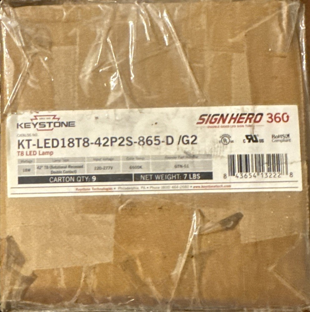 Keystone T8 LED Lamp (Case of 9) KT-LED-18T8-42P2S-865-D/G2
