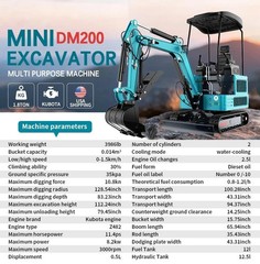 Mini Excavator 1.8 Ton Digger 4000Ibs Diesel EPA Crawler KUBOTA Engine USA Stock