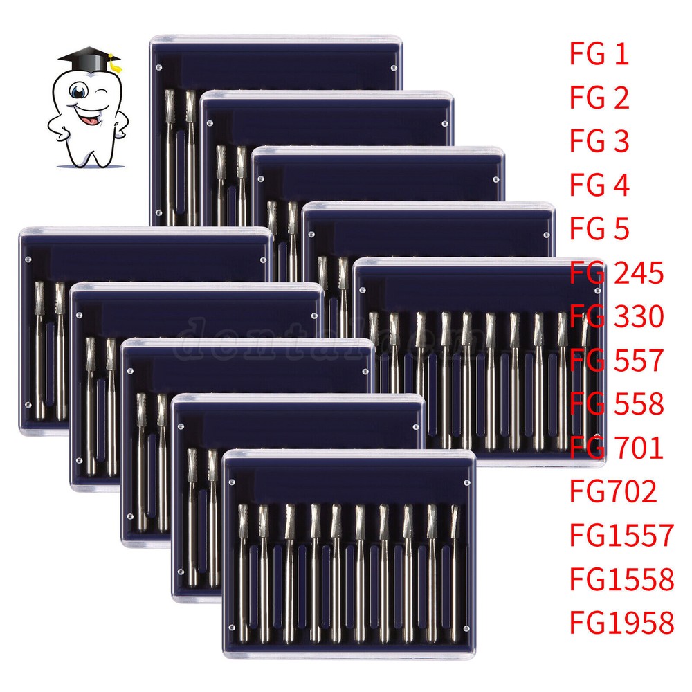 10-100 Pcs Dental Handpiece Carbide Burs FG 1 2 3 4 5 557 558 1957 1958 330 245