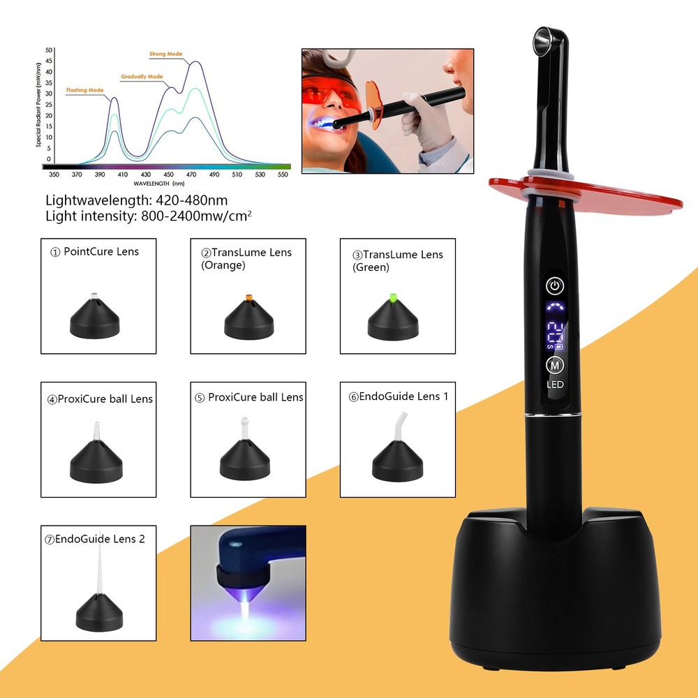 Dental Wireless Cordless LED Curing Light 1 Second Resin Cure Lamp 4 Mode 2500mw