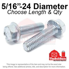 5/16″-24 Grade 5 Serrated Hex Flange Screws Frame Bolts Zinc (Pick Length & Qty)