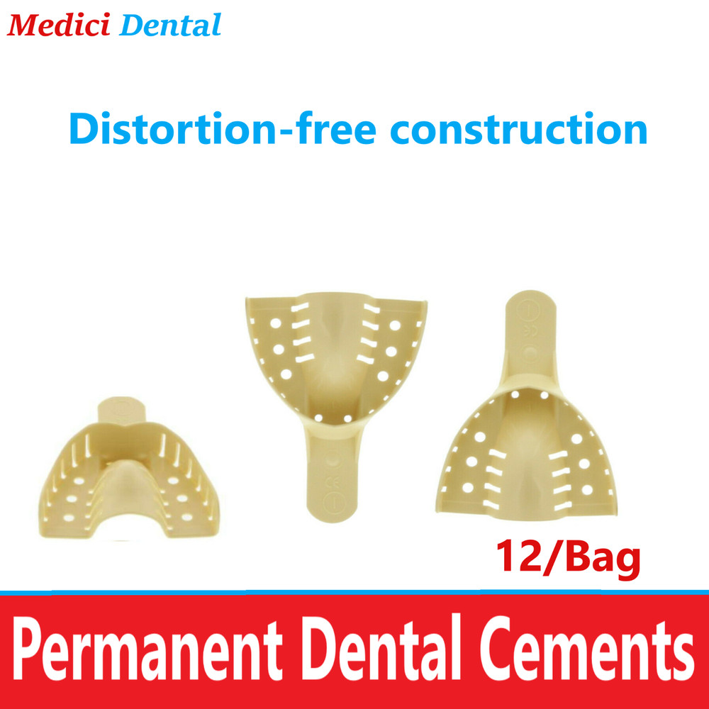 12Pcs Dental Impression Trays Perforated Plastic Denture trays Upper/Lower L/M/S