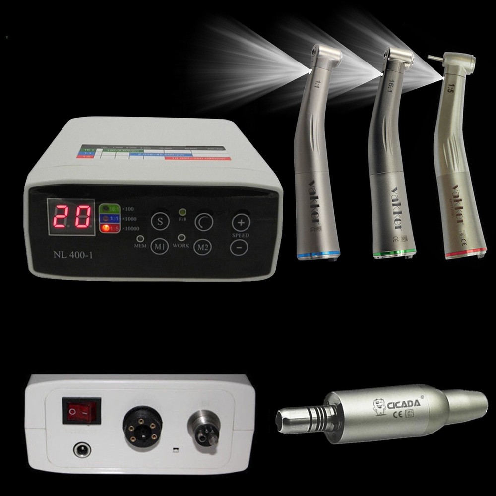 CICADA Dental LED Brushless Motor + 1:1/1:5/16:1 Contra Angle Handpiece 4 Hole