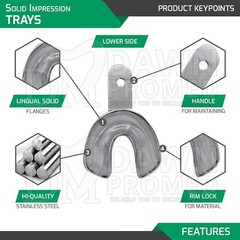 10 Pcs Solid Metal Dental Impression Trays Set Upper/Lower Edentulous Instrument