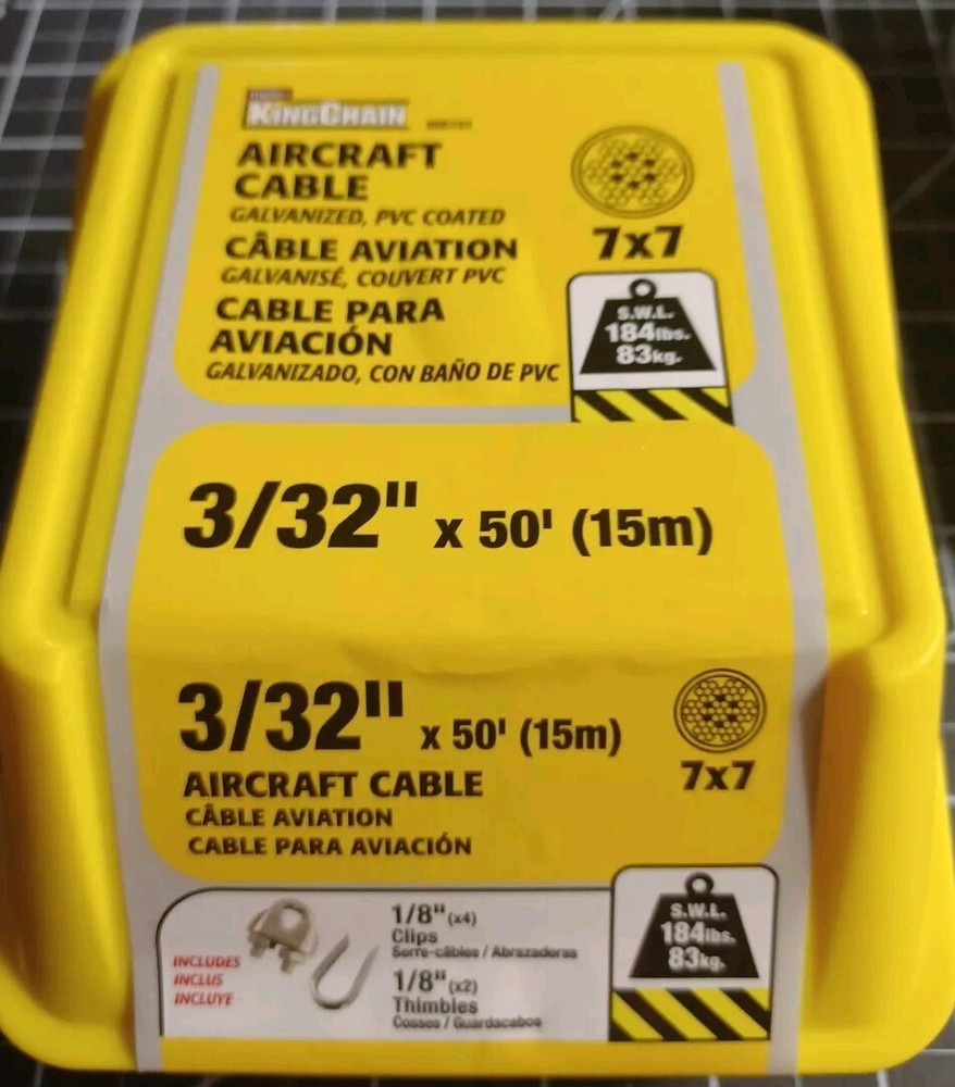 505151 3/32-inch x 1/8-in x 50 ft PVC Coated Galvanised Steel 7 x 7 Aircraft …