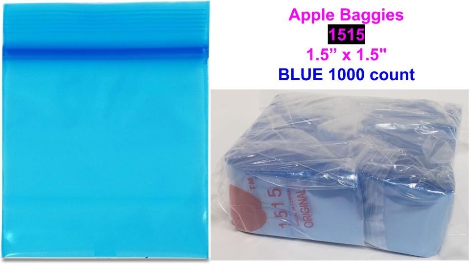 Apple Bags Mini Zip Resealable 1.5″ x 1.5″ Blue Baggies 1515 1000ct NEW