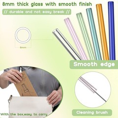 Bokon 24 Pcs Glass Reusable 8”x about 0.3 x 7.9 inches/ 8 x 200 mm, 6 Colors