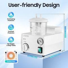 1000mL Portable Phlegm Suction Unit Emergency Medical Vacuum Aspirator Machine