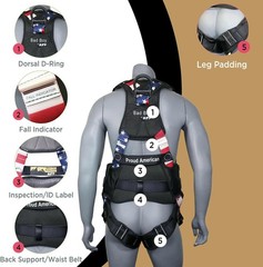 AFP Fall Protection Full-Body Premium Safety Small-Medium, American Flag