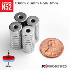10mm x 3mm 3/8″x1/8″ Hole 3mm N52 Strong Rings Rare Earth Magnets 10x3mm