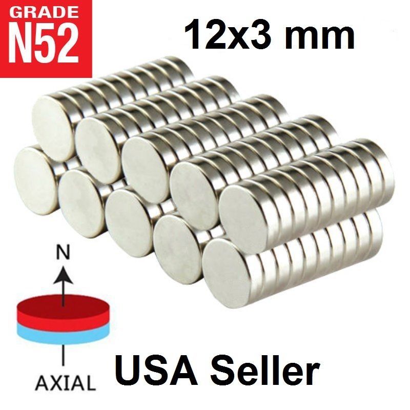 lot 100 50 12mm X 3mm 1/2″ x 1/8″ Neodymium Disc Strong Rare Earth N52 Magnets