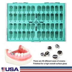 48 Sizes Dental Kids Primary Molar Crowns Stainless Steel Pediatric Crown Kit