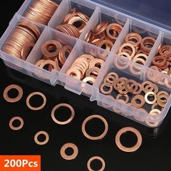 Copper Washer Gasket Nut and Bolt Set Flat Ring Seal Assortment Kit with Box M