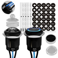 Latching Push Button Switch 19mm Blue LED 12V-24V 20A IP67 Waterproof 2 Pack