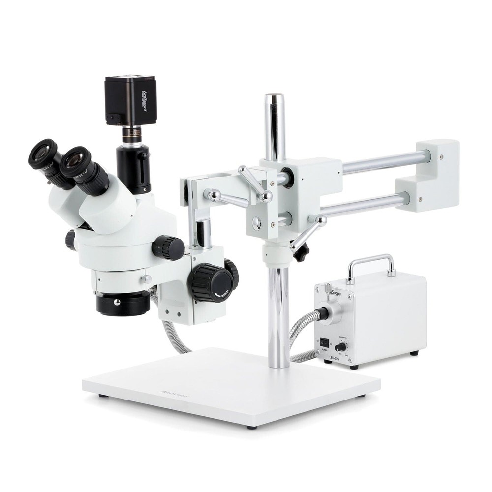 AmScope 7X-135X Trinocular Stereo Microscope 8MP HDMI/WiFi/LAN Camera+LED Fiber