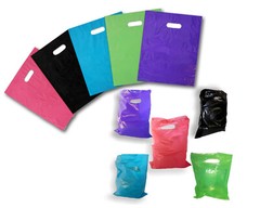 9″ x 12″ Colored PLASTIC MERCHANDISE Bags Retail Store Bags w/Die Cut Handles
