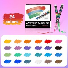 Acrylic Paint Markers Brush Tip 24 Colors, Water-Based Acrylic Colored Paint