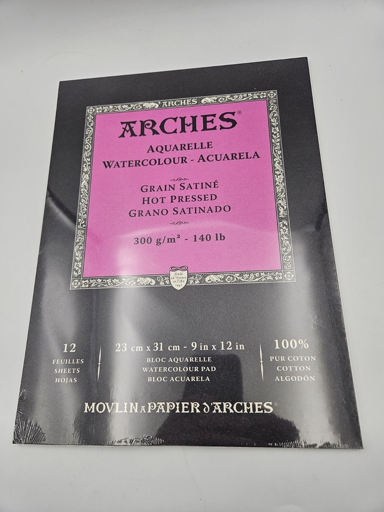 Arches Watercolor Pad 9×12 Inches 140lb/300gsm Hot Press, White 9″x12″ Brand New