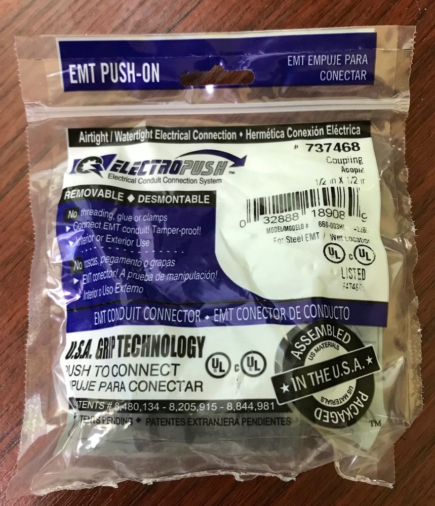 EMT Push-On Electro Push Electrical Conduit Connection SYSTEM Coupling 37 NEW