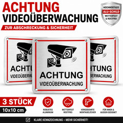 Video Surveillance Warning Sign Aluminium 10x10cm CCTV Sign 1 2 3 4 Pack Weatherproof