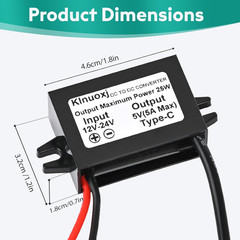 DC 12V/24V to 5V USB C Step down Converter Type-C Interface 5A 25W Waterproof Bu