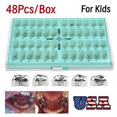 48 Sizes Stainless Steel Dental Kids Primary Molar Crowns Pediatric Crowns kit