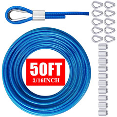 3/16in Vinyl Coated Galvanized Steel Wire Rope String Light Cable 50-200FT