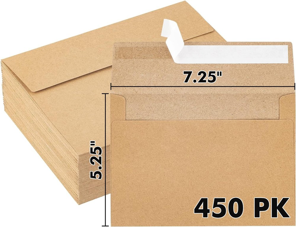 450 Invitation Envelopes Brown Kraft A7 5.25″ x 7.25 for 5×7 Photo Wedding Card