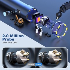 Oiiwak 8mm Industrial Endoscope Camera Borescope Inspection Camera 2800mAh