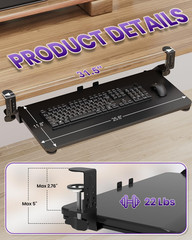 Ergonomic Keyboard Tray under Desk, Pull Out with Adjustable C-Clamp, 25.6 (31.5