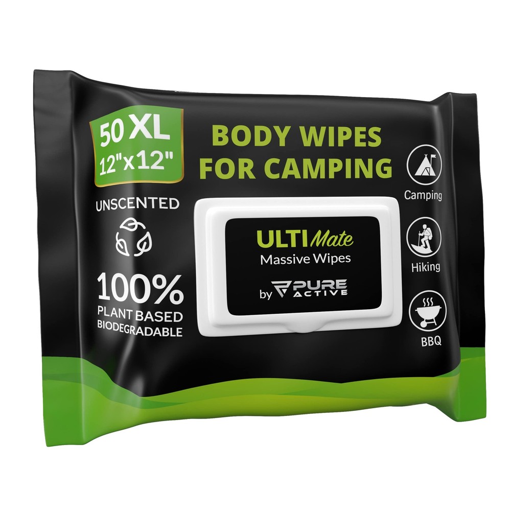 Body Wipes for Camping 50 XXL 12”x 12”, 30, XL
