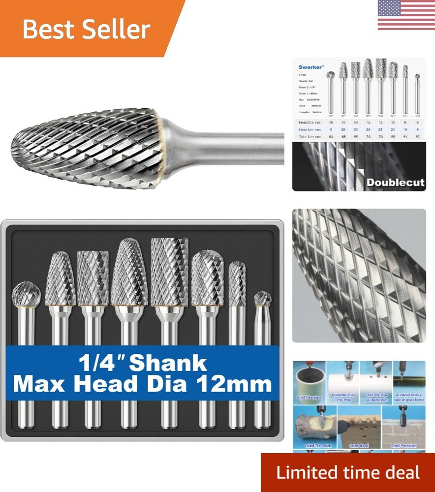 Professional-Grade 8-Piece Carbide Burr Set – Perfect for Carving and Deburring