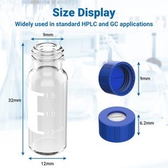New 2ml Autosampler Vials HPLC Vial 9-425 Amber Vial with Blue Screw Caps US