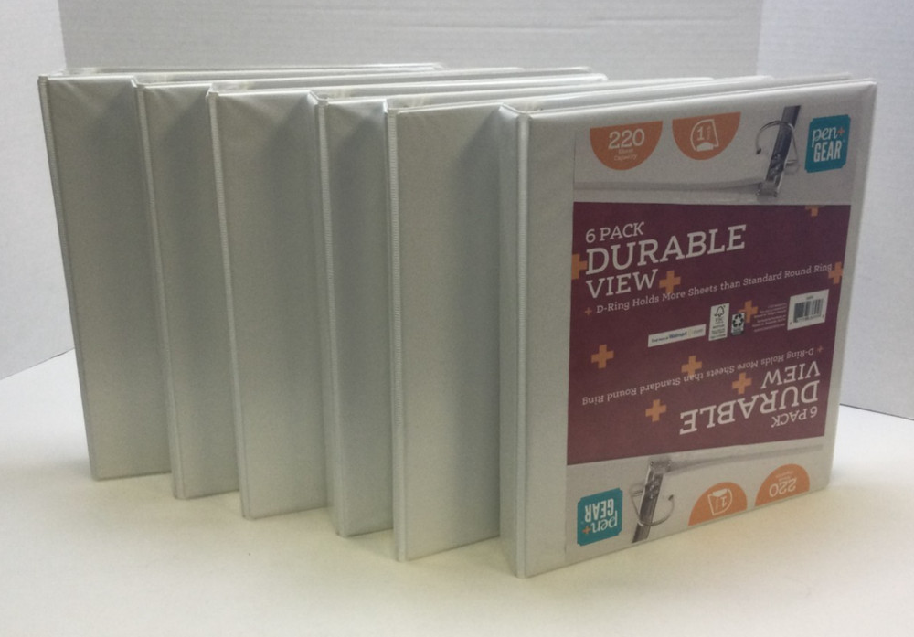 Pen + Gear 1″ Durable View Binder, 220 Sheet Capacity, White (6PK)