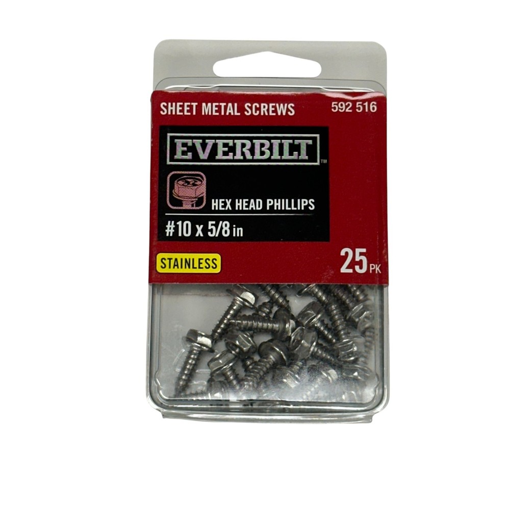 Everbilt #10 x 5/8in Sheet Metal Screws Stainless Hex Head Phillips Drive 25 pcs