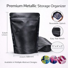 100 Pack 3.5g Smell Proof Foil Mylar Bags 4” x 5” Mix Designs Zip Bags