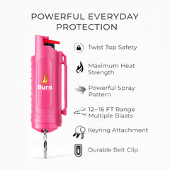 BURN PEPPER SPRAY Maximum Strength Self Defense Security Keychain Pink 2 Pack