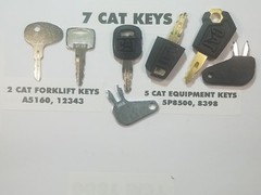 (7) Cat Heavy Equipment & Forklift Keys, CATERPILLAR 5P8500, A5160, 12343 CAT,