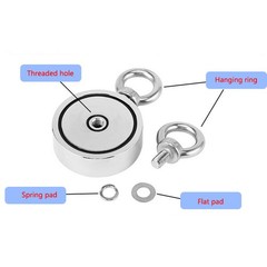 2000 LBS Strong Fishing Magnet Kit Double-Sided Pull Force and Rope Carabiner