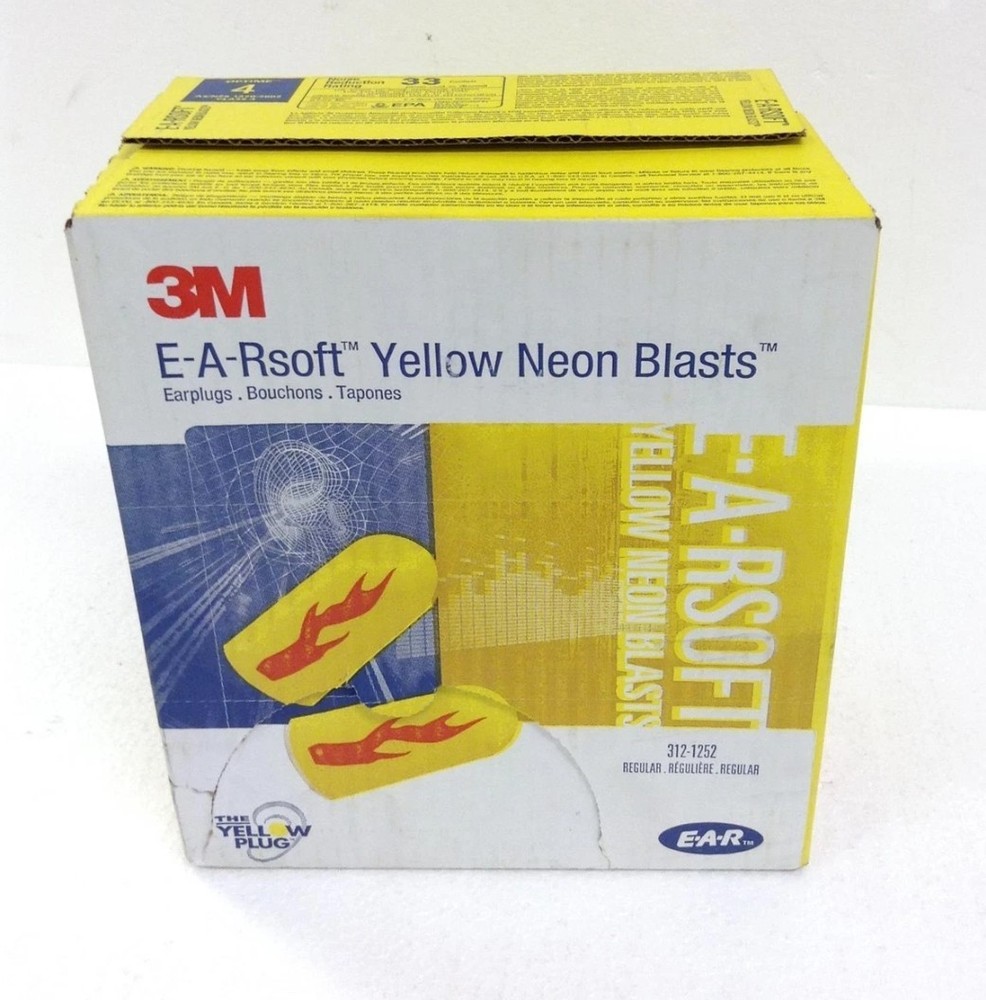 3M ear plugs 312-1252 Yellow Neon Blast Uncorded earplugs 200/Box