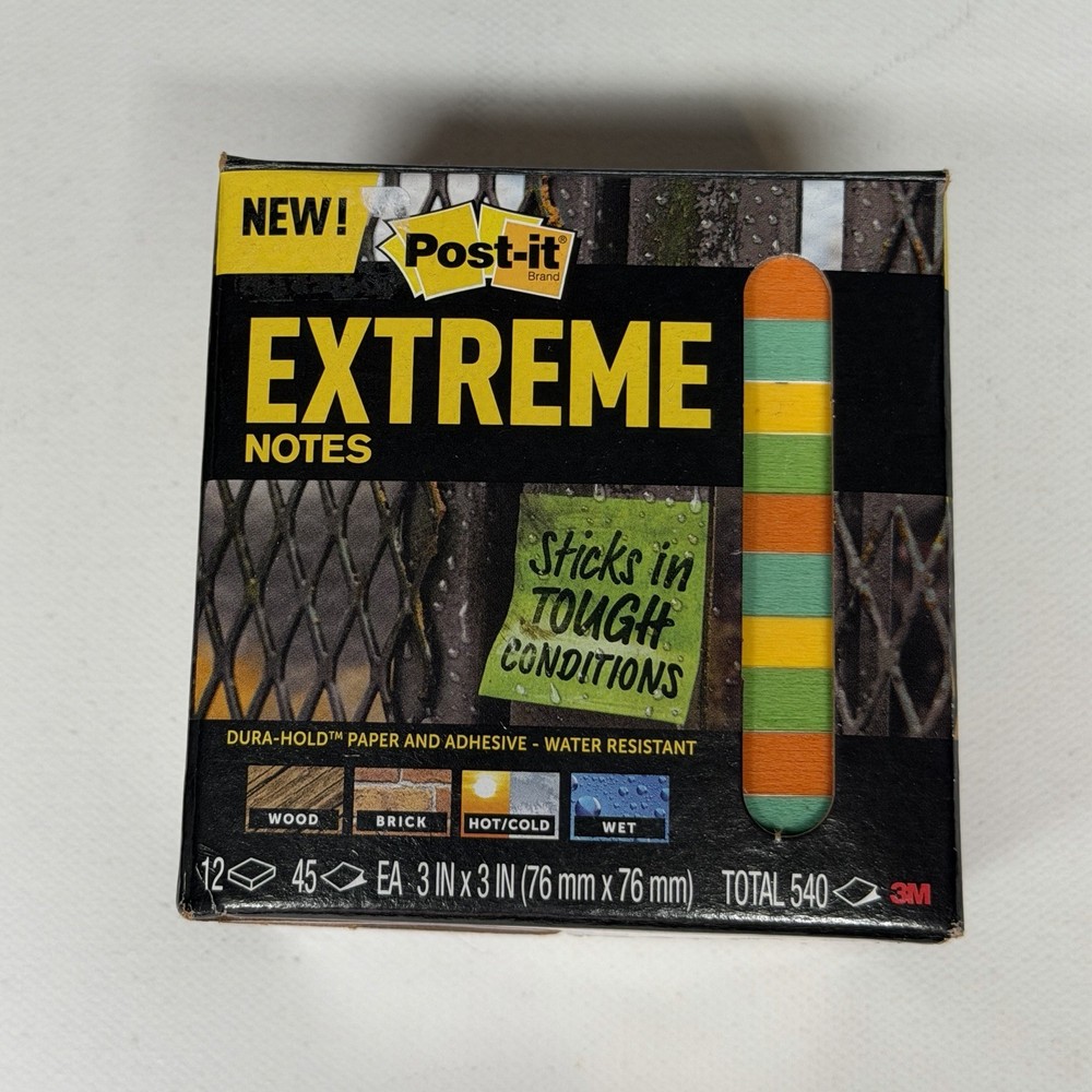 Post-it Extreme Water-Resistant Self-Stick Notes Multi-Color 3×3 12 Pads 540