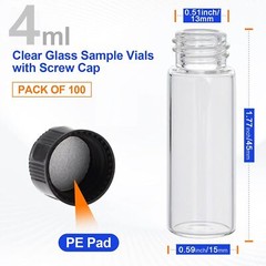 100Pcs 4ml/10ml Glass Vials with Screw Caps Clear Liquid Sample Vial Bottles US
