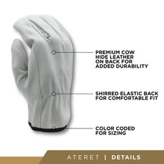 ATERET Cowhide Leather Work Gloves 12 Pairs Heavy Duty Driver Gloves Durable