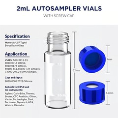 New 2ml Autosampler Vials HPLC Vial 9-425 Amber Vial with Blue Screw Caps US