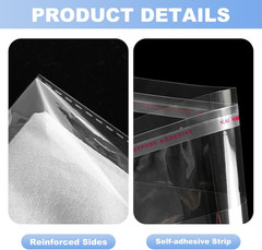 100 Count Clear Poly T Shirt Bags, Cellophane Bags, Self Sealing With 10 Pcs Siz