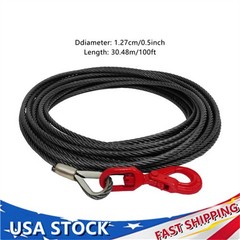 1/2″ x 100ft Wire Rope Carbon Steel Winch Cable with Self Locking Swivel Hook