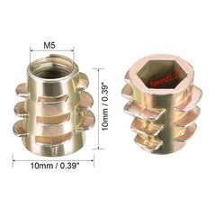 uxcell Furniture Threaded Insert Nuts Zinc Alloy Hex-Flush M5 M5x10mm, zinc